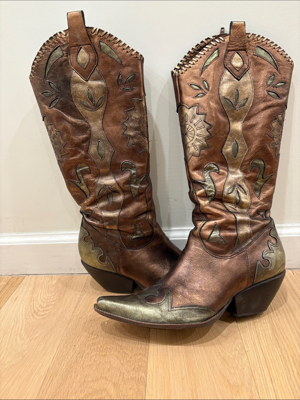 BCBGirls Metallic Bronze Embellished Western Heeled Boots
